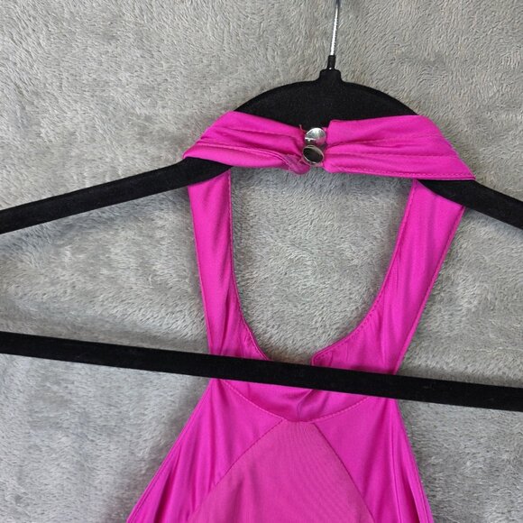 Bebe Dress Womens Size XL Pink Halter Open Back Pencil Rose Violet NWT Midi - Picture 13 of 14